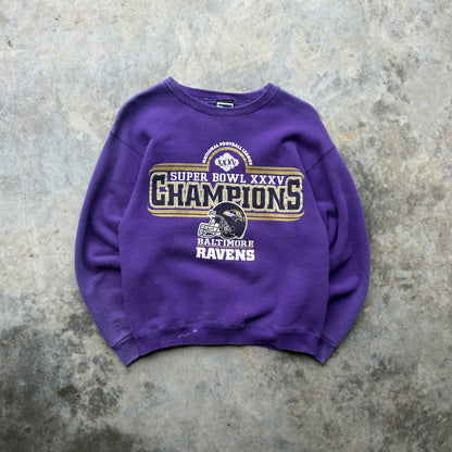 2001 Baltimore Ravens Super Bowl XXXV Champions Pro Player Crewneck (M)