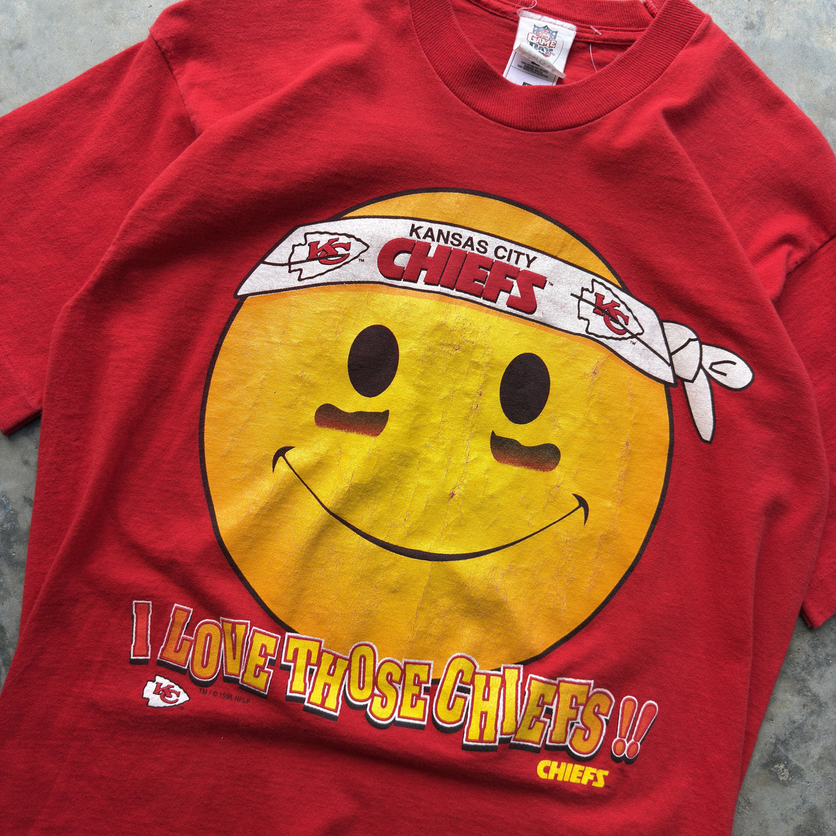 1996 Kansas City Chiefs Smiley Face Cliff Engle T-Shirt (L)
