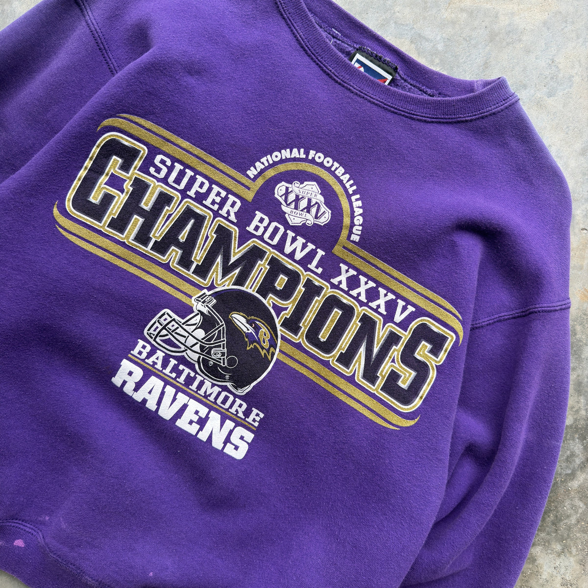 2001 Baltimore Ravens Super Bowl XXXV Champions Pro Player Crewneck (M)