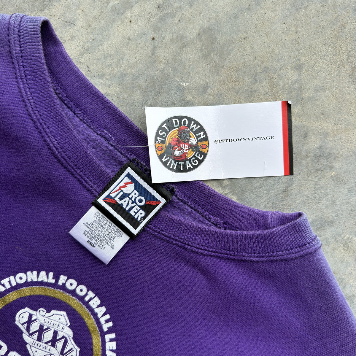 2001 Baltimore Ravens Super Bowl XXXV Champions Pro Player Crewneck (M)