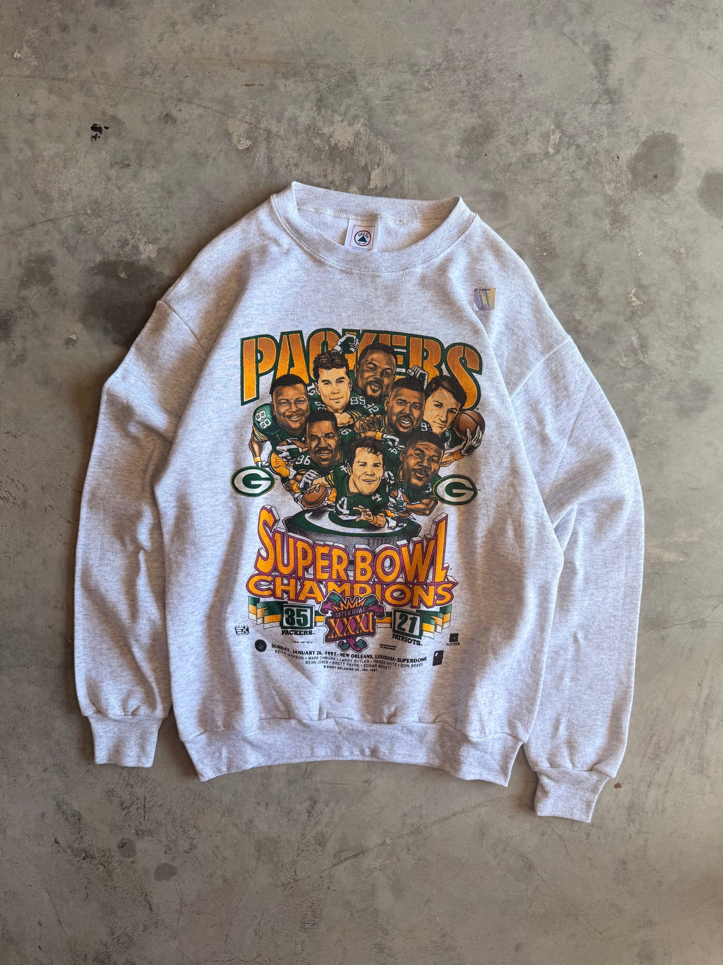 1997 Green Bay Packers Super Bowl XXXI Champions Caricature Sweatshirt (L)