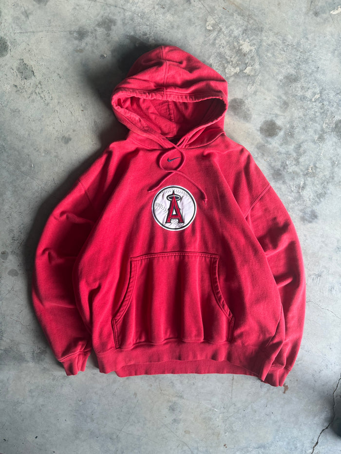 2000s Anaheim Angels Red Nike Center Swoosh Hoodie (XL)